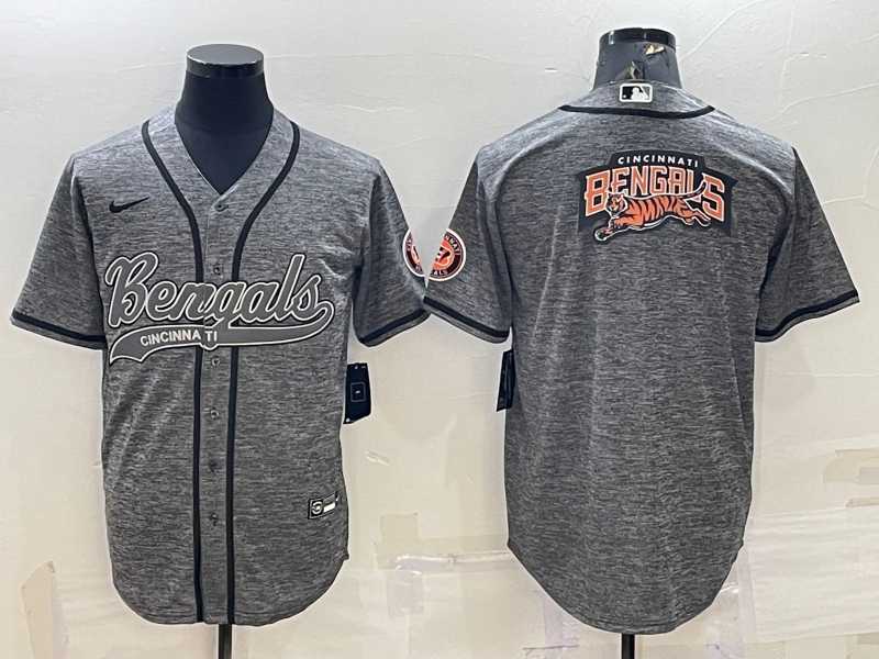 Mens Cincinnati Bengals Grey Gridiron Team Big Logo Cool Base Stitched Baseball Jersey